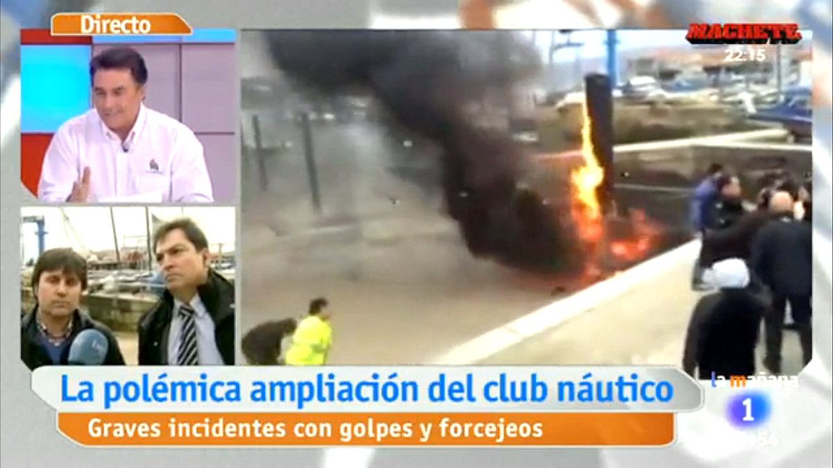 Pedro Campos, presidente del Real Club Náutico de Sanxenxo, debate con Carlos Quintiá en el programa televisivo