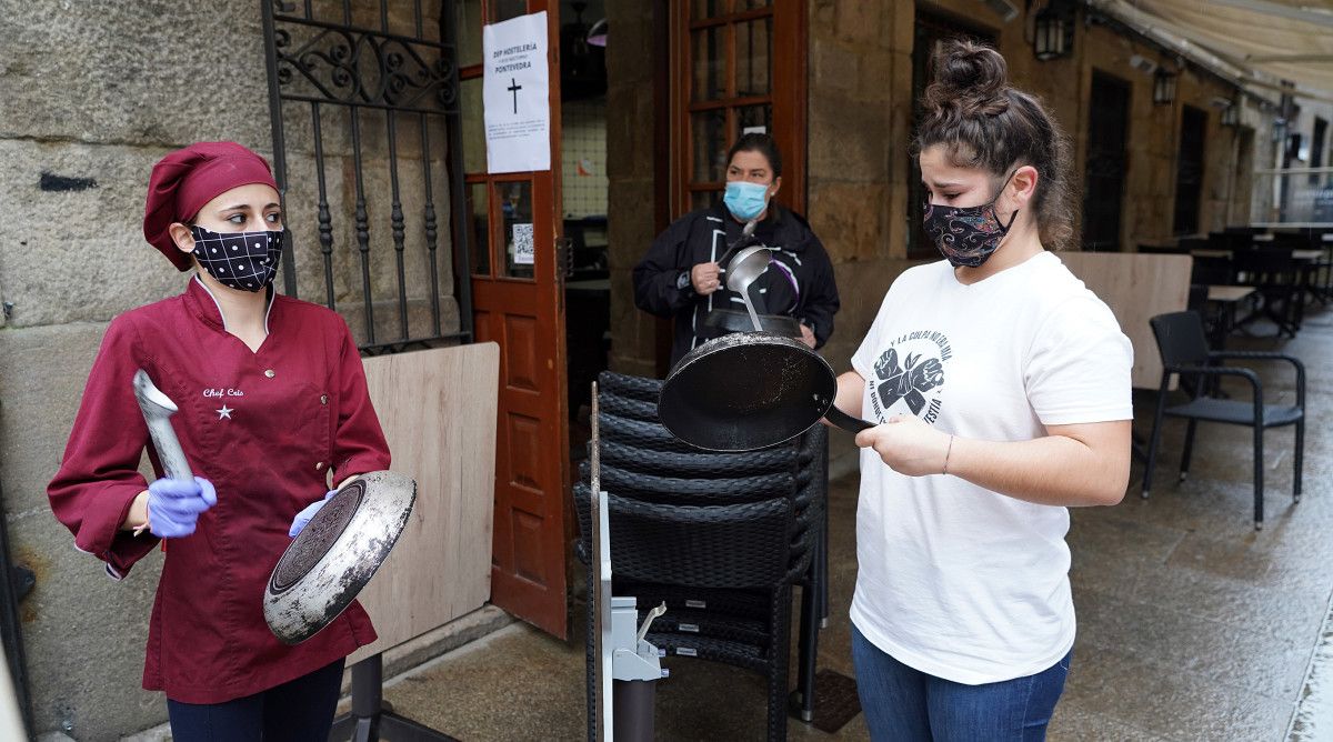 A hostalería de Pontevedra inclúe unha doazón de alimentos entre as súas accións reivindicativas para solicitar axuda
