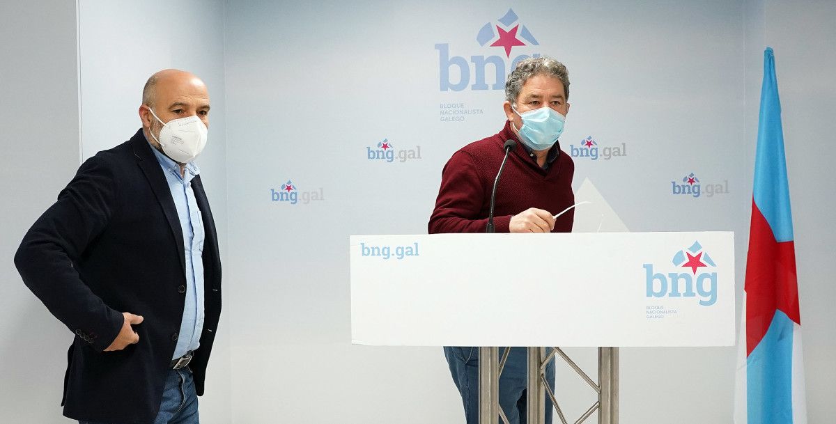 Néstor Rego y Miguel Anxo Fernández Lores en la sede del BNG en Pontevedra