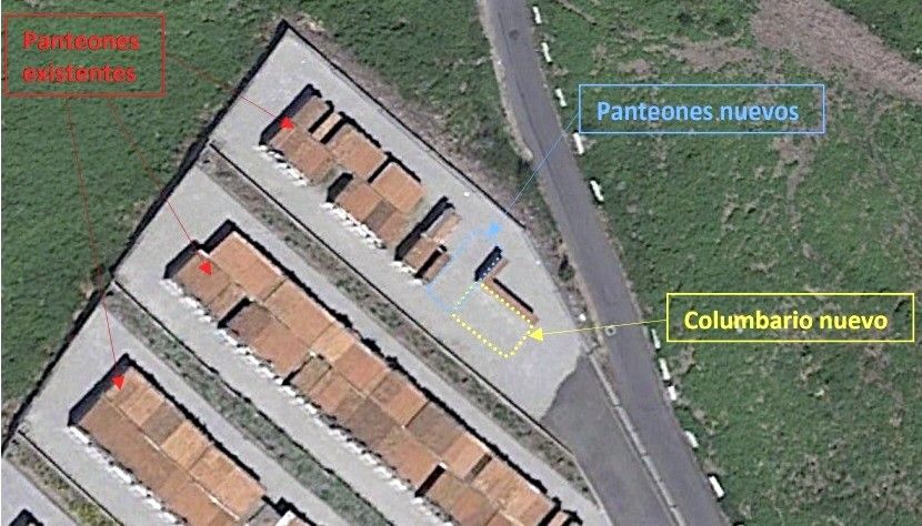 Lugares onde irán os novos panteóns e o columbario no cemiterio da Raña