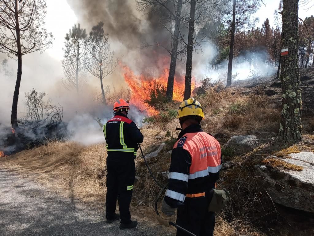 Voluntarios de Protección Civil de Cerdedo-Cotobade intervienen en la extinción de un incendio forestal