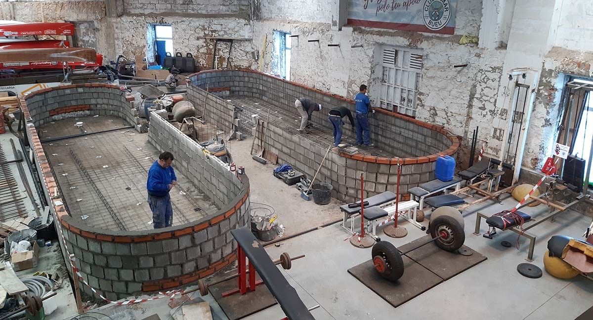 Construción do novo foso da nave de deportes náuticos de Pescadoira
