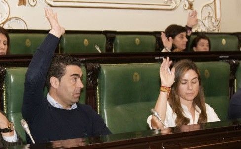 Luis López e Pepa Pardo durante un pleno da Deputación