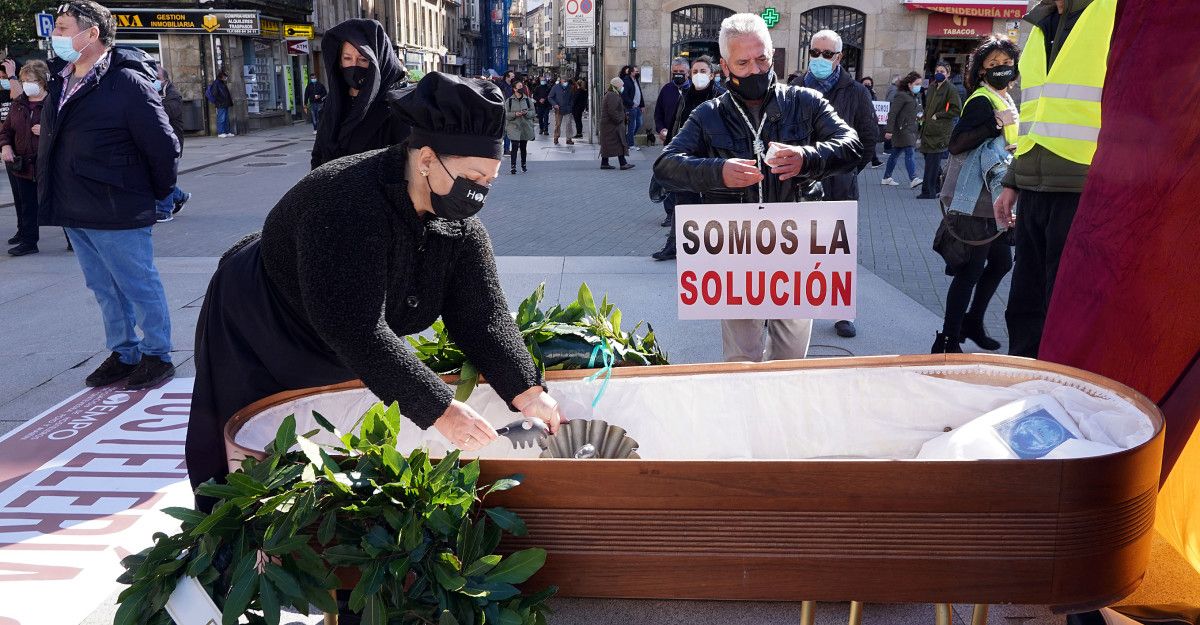 A hostalería de Pontevedra retoma as protestas nun día de manifestacións por toda Galicia 