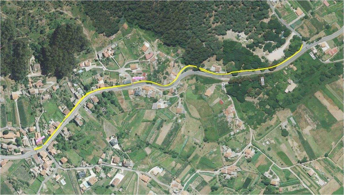 Trazado da nova senda na estrada autonómica PO-313 entre Pardavila e Cadro