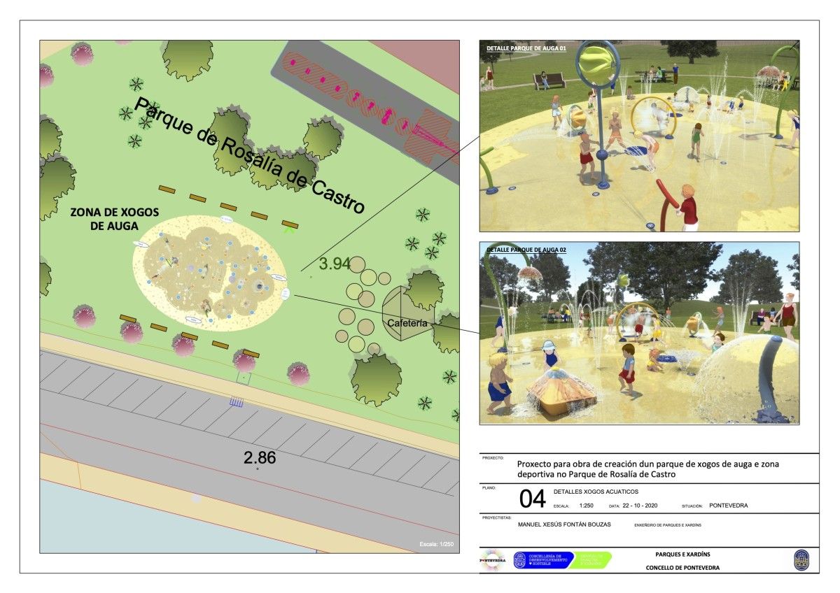 Proxecto de parque infantil con xogos de auga que se instalará no Parque Rosalía de Castro