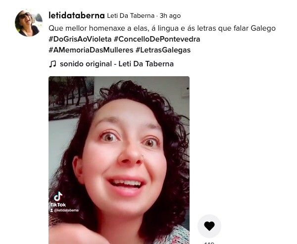 Publicación de Leti Da Taberna en Tik Tok