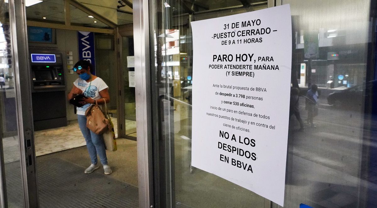 Protesta de la plantilla del BBVA contra el ERE anunciado por el banco