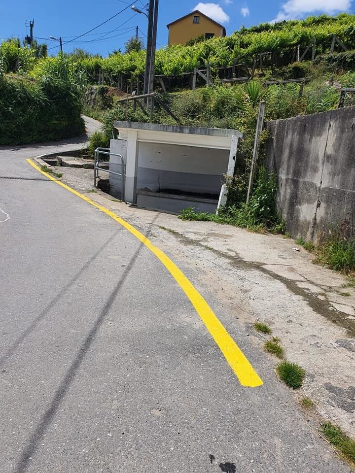 Carretera recién pintada con líneas amarillas