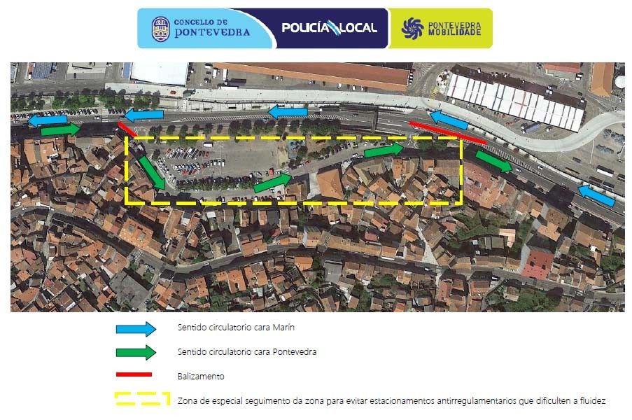 Operativo de tráfico polas obras no barrio de Estribela