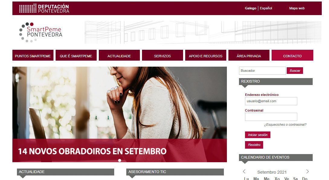 Páxina web de SmartPeme da Deputación de Pontevedra