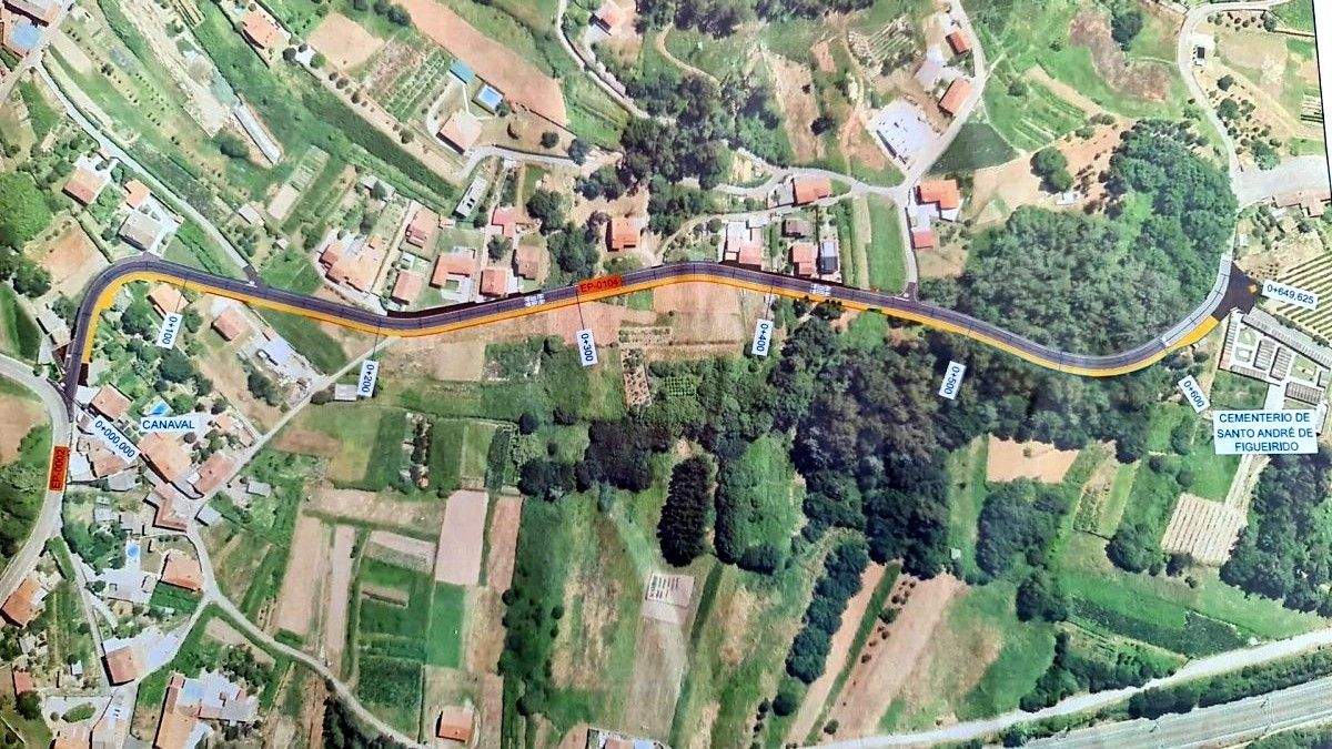 Tramo da EP-0104, ao seu paso por Vilaboa, onde se construirá unha senda peonil