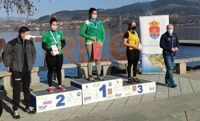 Podio da proba C1 Sénior do Campionato Autonómico de Inverno 2022 con María de la Peña e Jenifer Casal