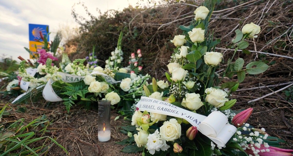 Flores en el lugar del accidente que causó la muerte de Jessica Méndez