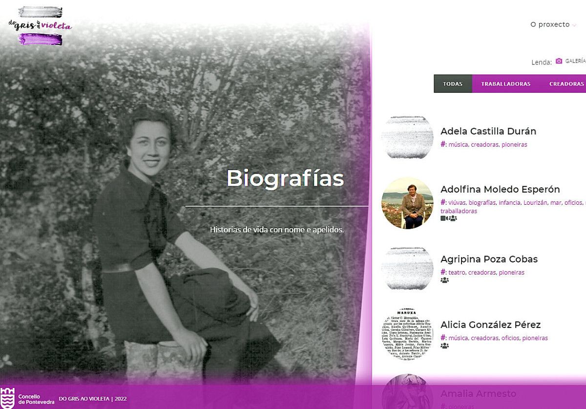 Sección de biografías na páxina web da 'Memoria das Mulleres'