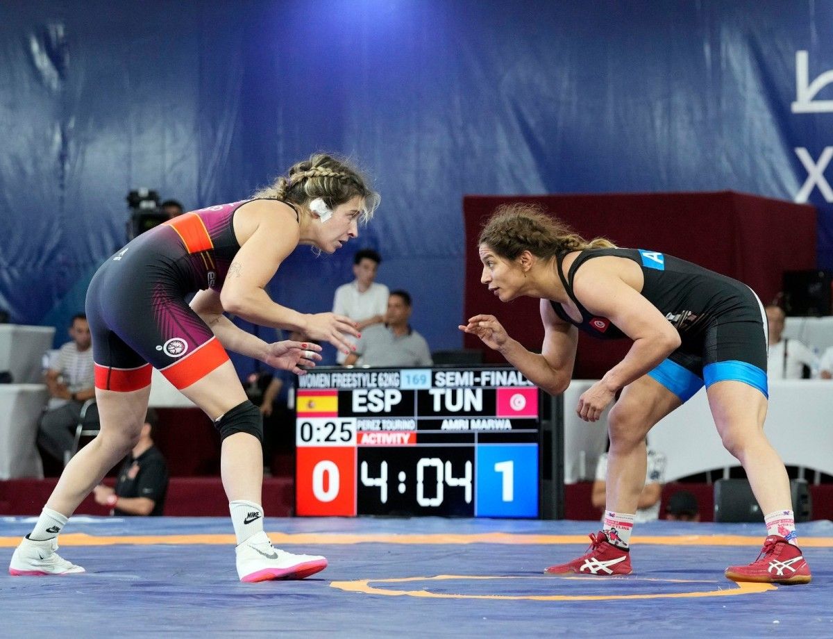 La luchadora Lydia Pérez durante las semifinales de los Juegos del Mediterráneo