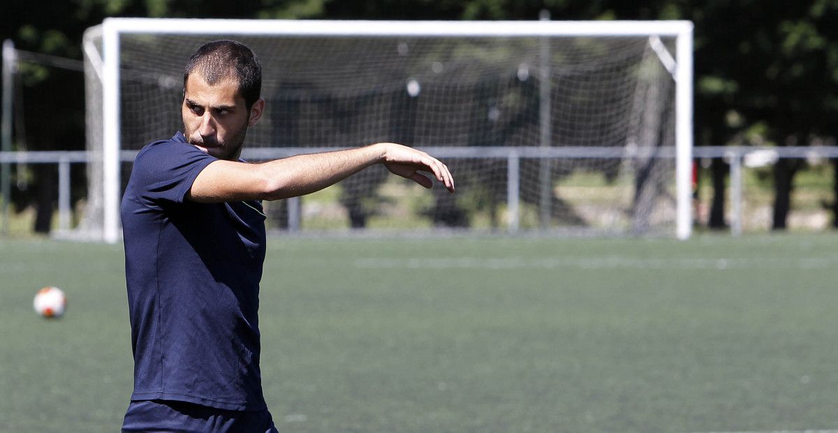 Fran Fandiño, durante un adestramento co Pontevedra