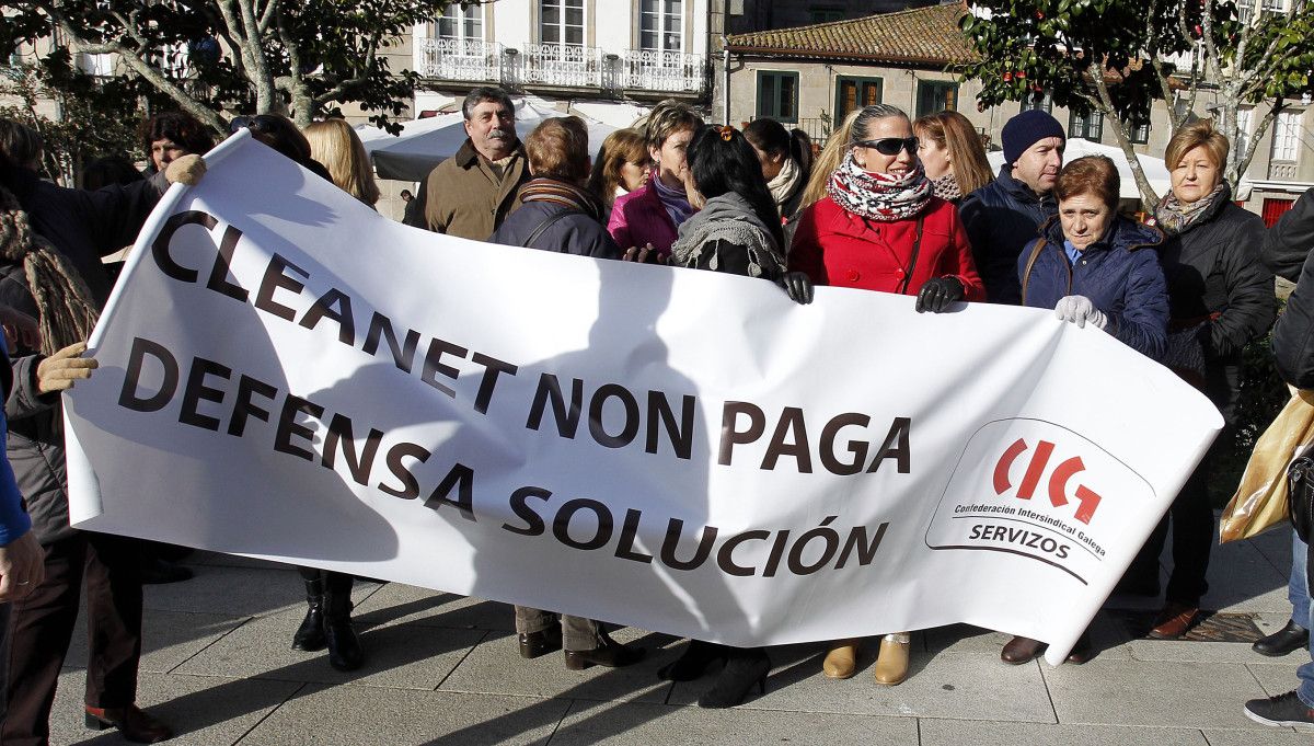 Protesta del personal de Cleanet durante su tercera jornada de huelga