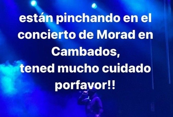 Publicación en redes sociales alertando de "pinchazos" en el concierto de Morad