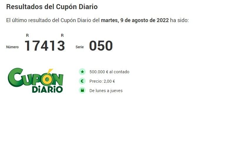 Cupón premiado el 9 de agosto