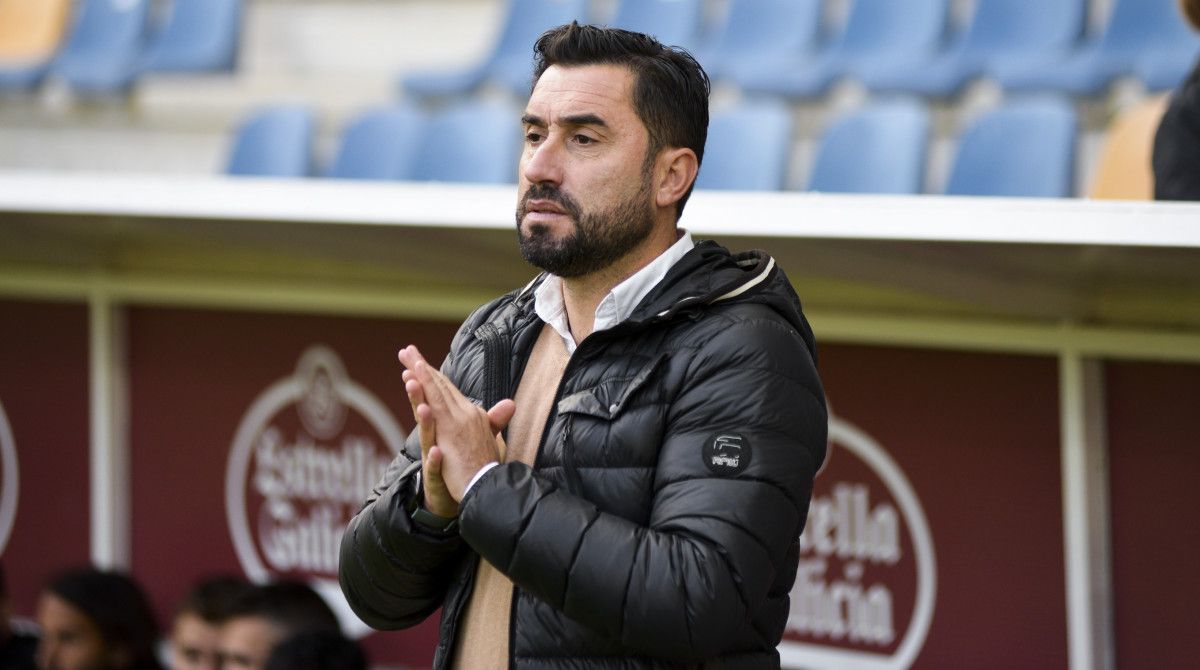 Antonio Fernández, no partido de Primeira Federación entre o Pontevedra e o Rayo Majadahonda disputado en Pasarón