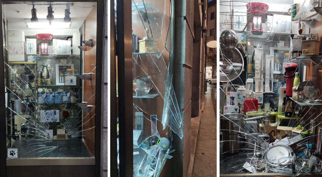 Destrozos en el escaparate de Mafer Cocinas