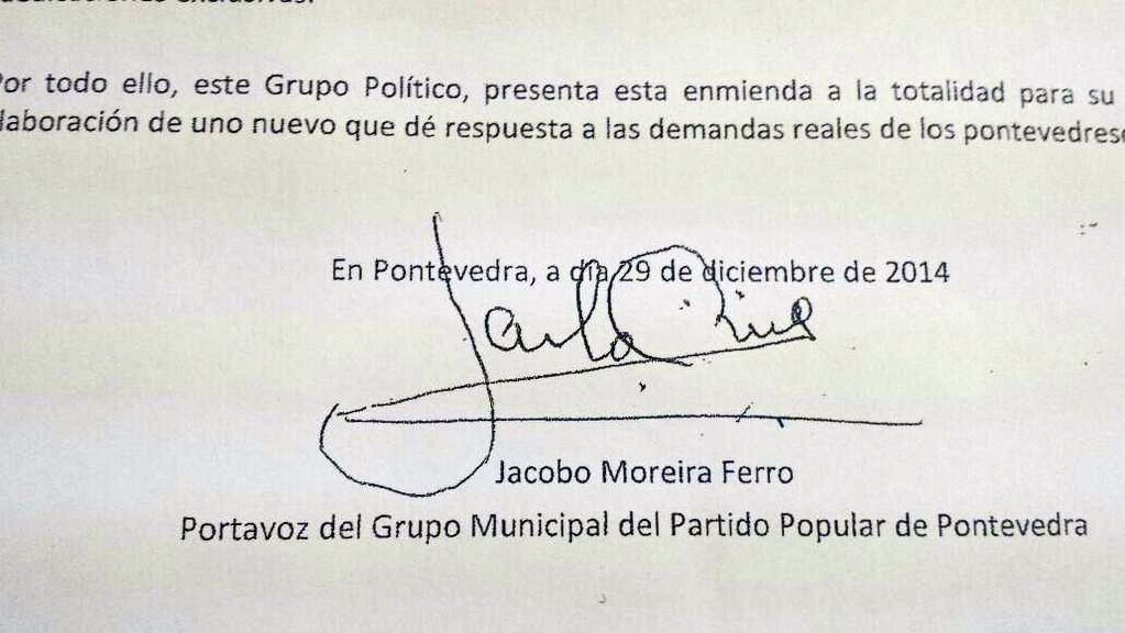 Sinatura de Jacobo Moreira da que o goberno local fixo chistes
