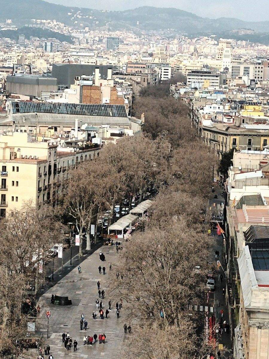 Vista da Rambla dende o mirador da estatua de Colón