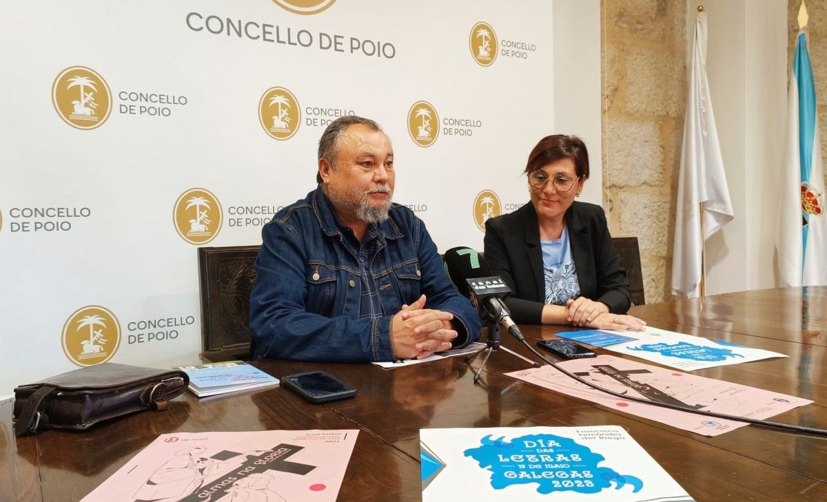 Xaquín Agulla (SCD Raxó) e Raquel Rodríguez presentan os actos polo Día das Letras Galegas de Poio