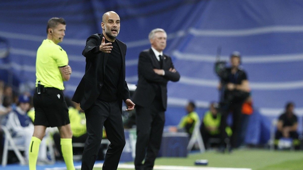 Pep Guardiola, no partido do Manchester City contra o Real Madrid