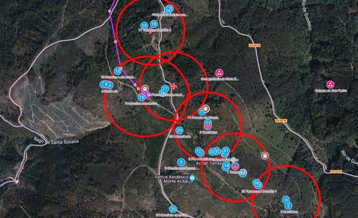 Elementos patrimoniais detectados no Monte Acibal Elementos patrimoniais detectados no Monte Acibal