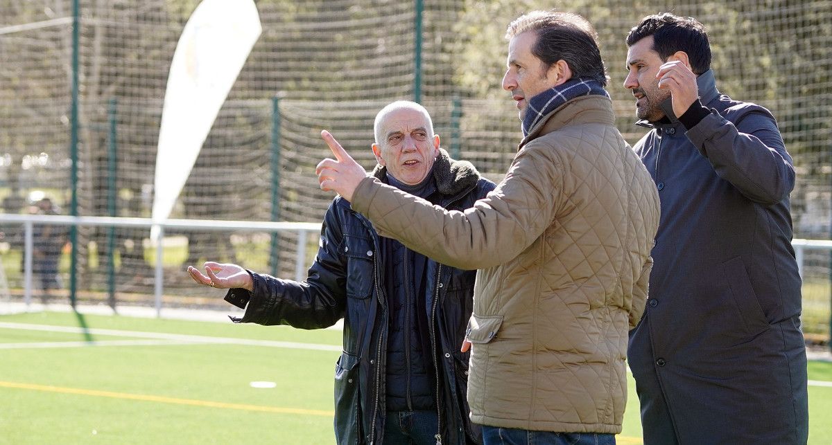 Enrique Mariño y Roberto Feáns, en el primer entrenamiento de Juan Señor en el Pontevedra