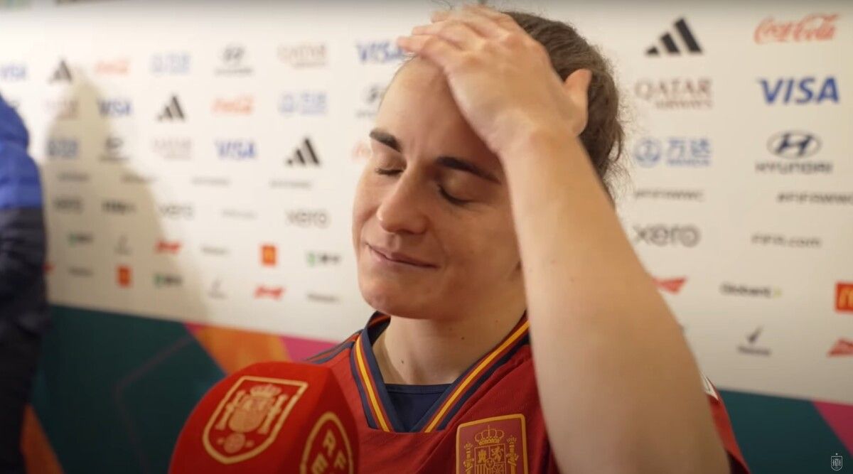 Tere Abelleira, en la zona mixta tras la clasificación de España para semifinales del Mundial
