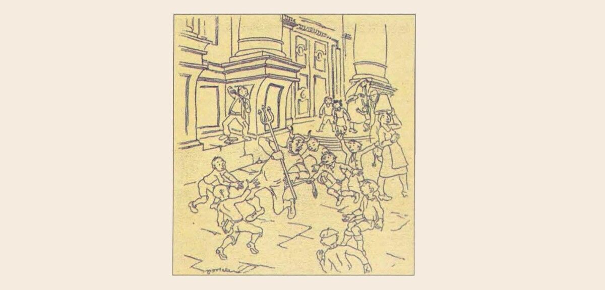 Ilustración original de Agostiño Portela, dejando constancia de la Festa do Demo en el año 1947