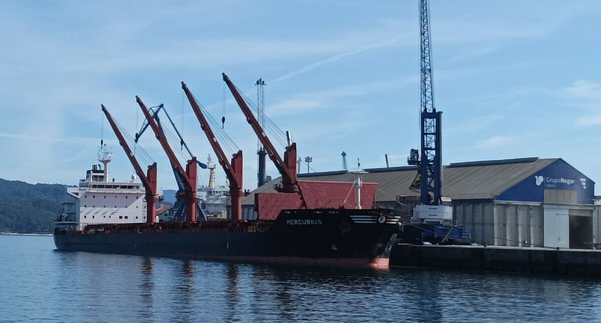 Buque granelero en el puerto de Marín