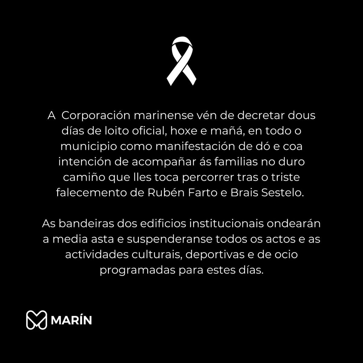 Condolencias do Concello de Marín