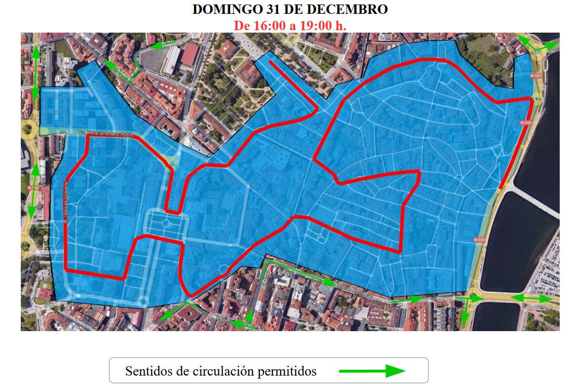 Percorrido da San Silvestre 2023 e zonas por onde será desviado o tráfico durante a proba