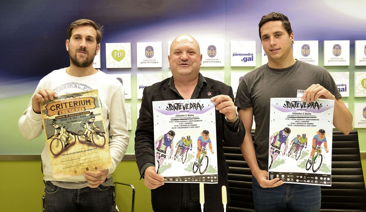 Francisco Cochón, Miguel Filgueira e Rodrigo Roel Larriba presentan o primeiro Criterium Pontevedra de piñón fixo 