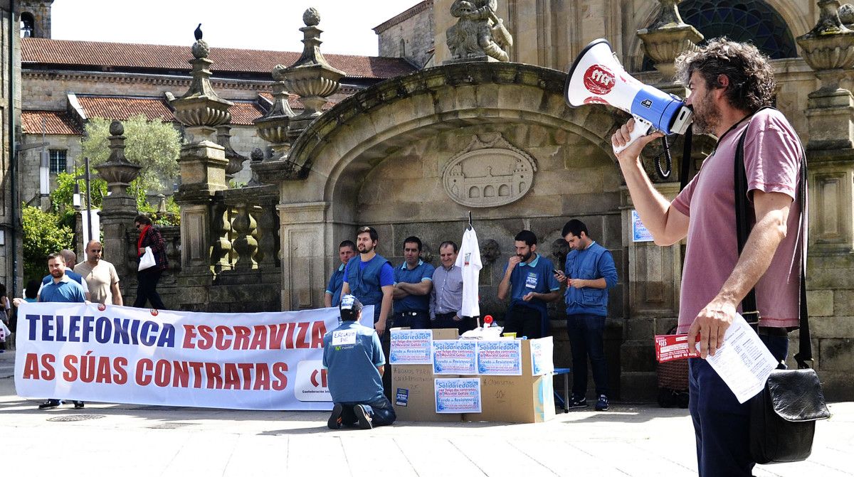 Protesta de trabajadores de Liteyca, subcontrata de Telefónica