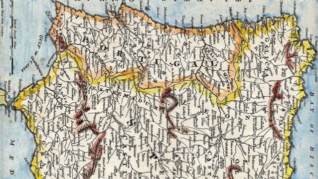 Mapa inglés da Península Ibérica no século XVIII Mapa inglés da Península Ibérica no século XVIII