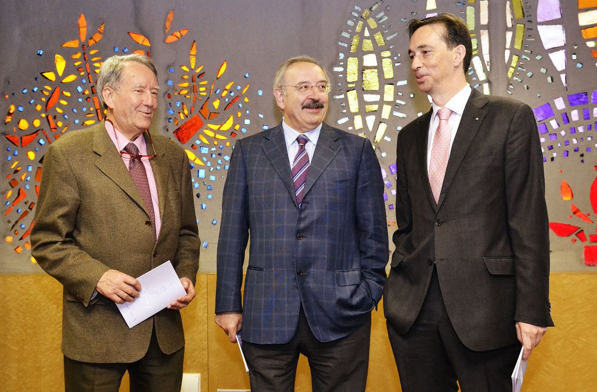 Fernando Filgueira, presidente da Fundación Filgueira Valverde; Ramón Villares, presidente do Consello da Cultura Galega e Pedro Otero, de Afundación Fernando Filgueira, presidente da Fundación Filgueira Valverde; Ramón Villares, presidente do Consello da Cultura Galega e Pedro Otero, de Afundación