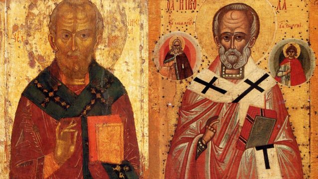 Dúas iconas de San Nicolás, sen chapeu (escola rusa, Rostov e Novgorod), dos séculos XIV e XV Dúas iconas de San Nicolás, sen chapeu (escola rusa, Rostov e Novgorod), dos séculos XIV e XV