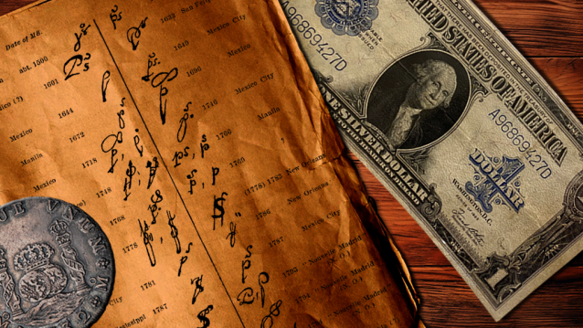 Real de a Oito, paleografía e dólar americano