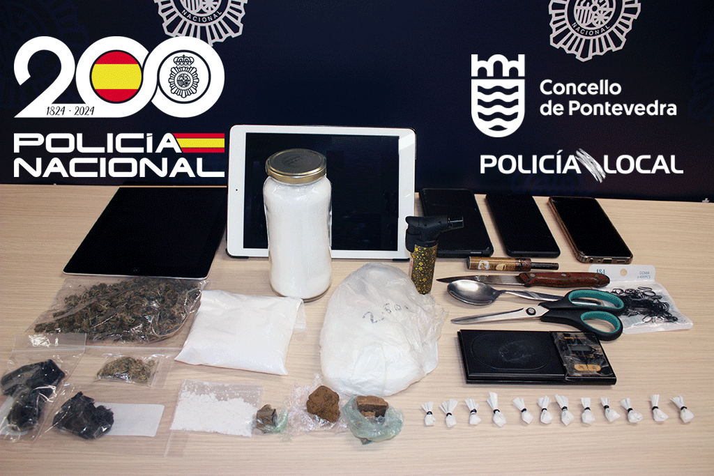 Droga y objetos intervenidos en la operación NIDO