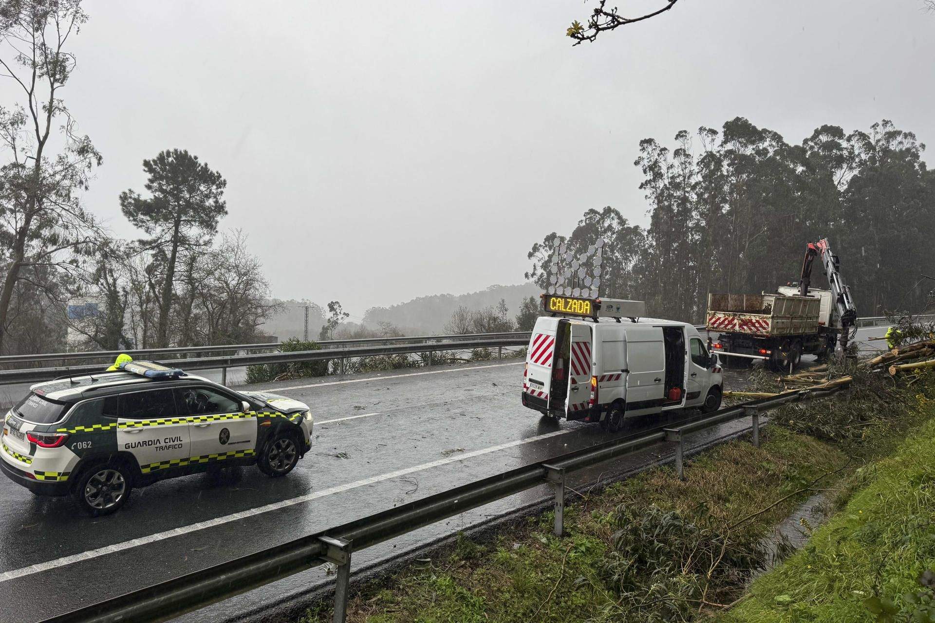 Un garda civil de Tráfico resultou ferido ao caerlle unha árbore enriba na AP-9 en Vilaboa