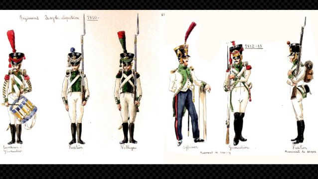 Debuxos á acuarela dalgúns uniformes do Rexemento Xosé Bonaparte, de Henri Boisselier