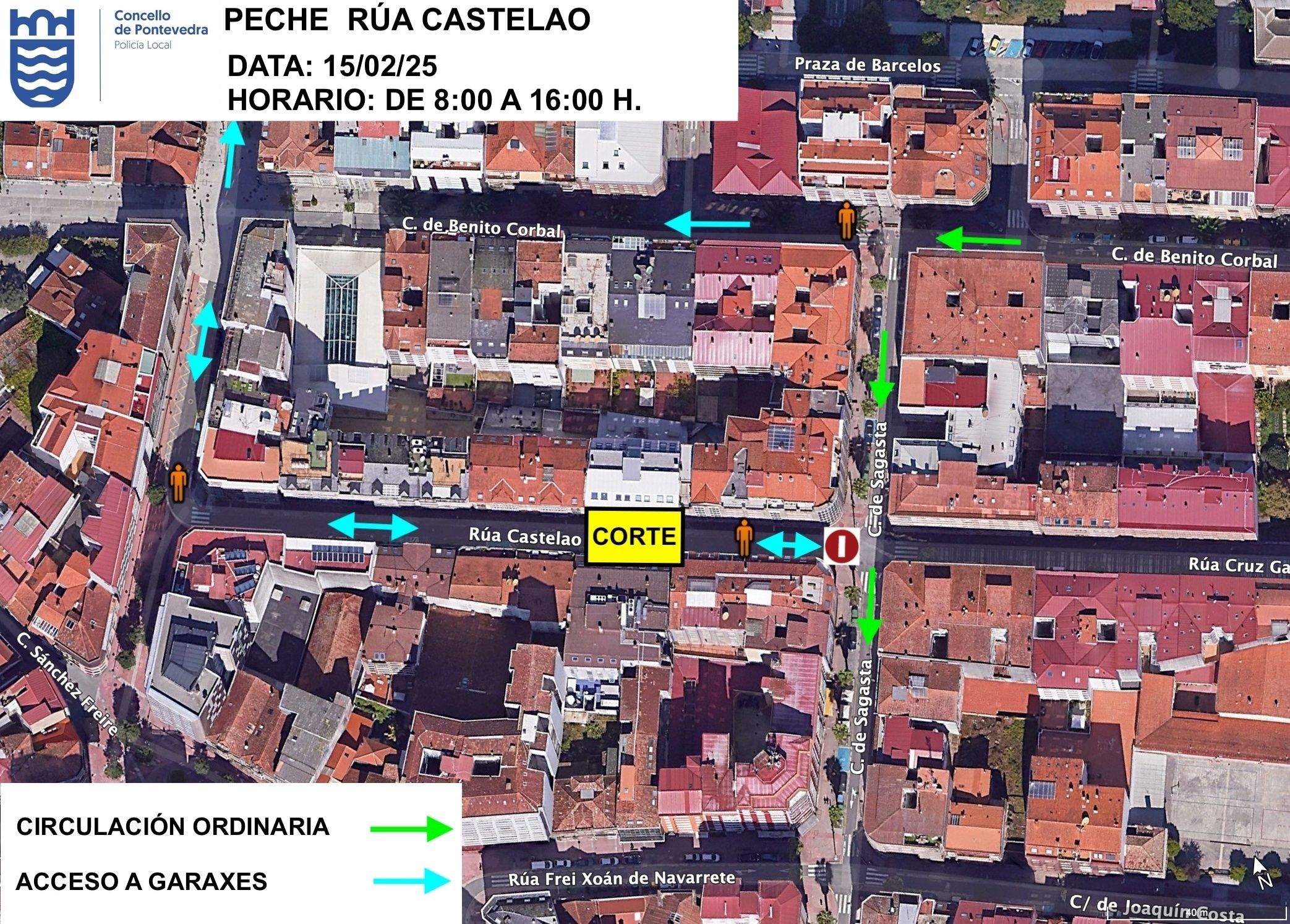 Reordenación del tráfico por el corte de la Rúa Castelao