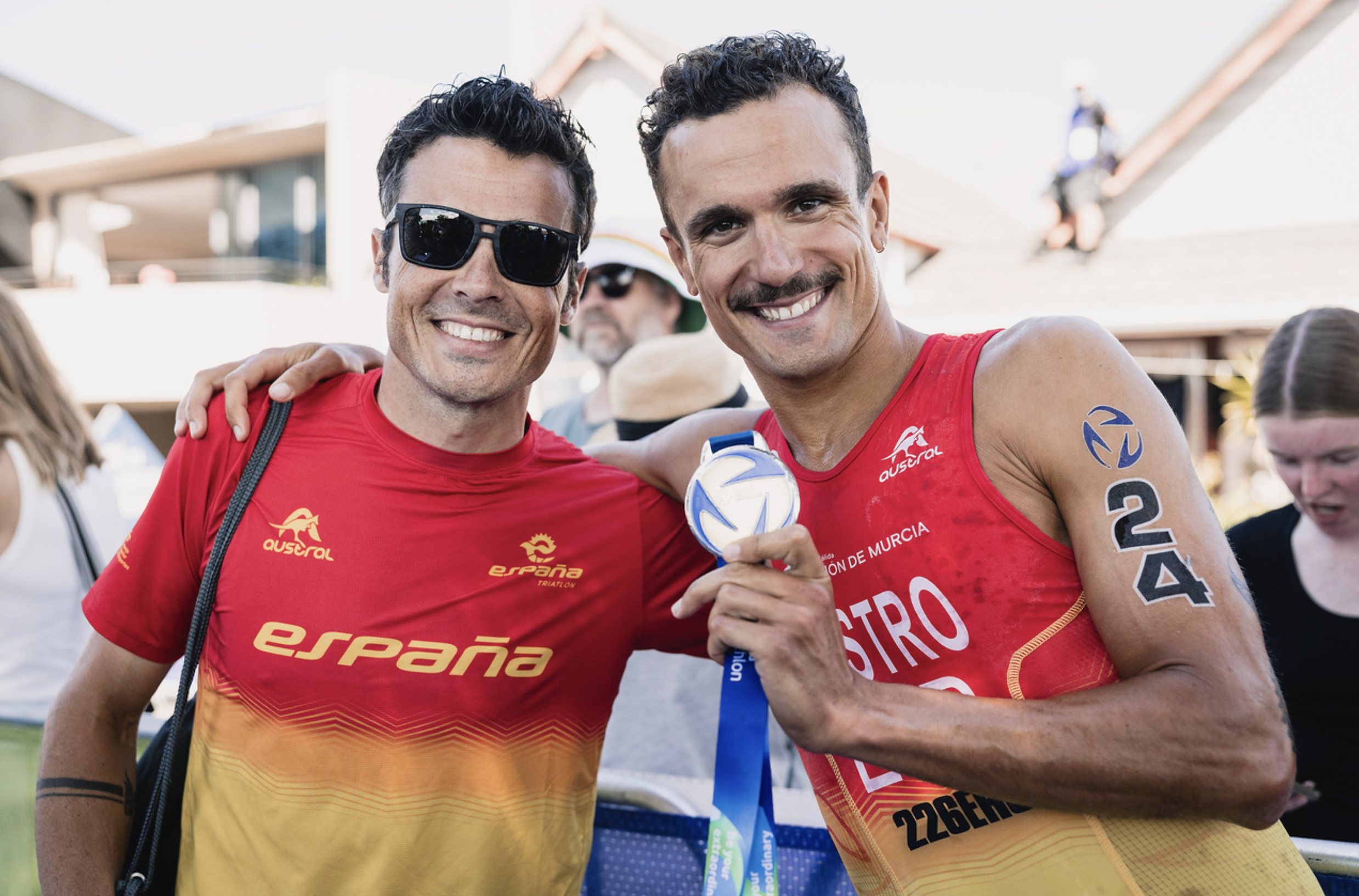 Gómez Noya con David Castro na Copa do Mundo de Napier