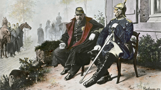 Napoleón III e Otto von Bismarck en 1870, tras da derrota francesa en Sedán, representados por Wilhelm Camphausen