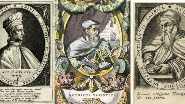 Algunhas das efixies imaxinadas pra Vespucio nas numerosísimas edicións do Mundus Novus e a Lettera.